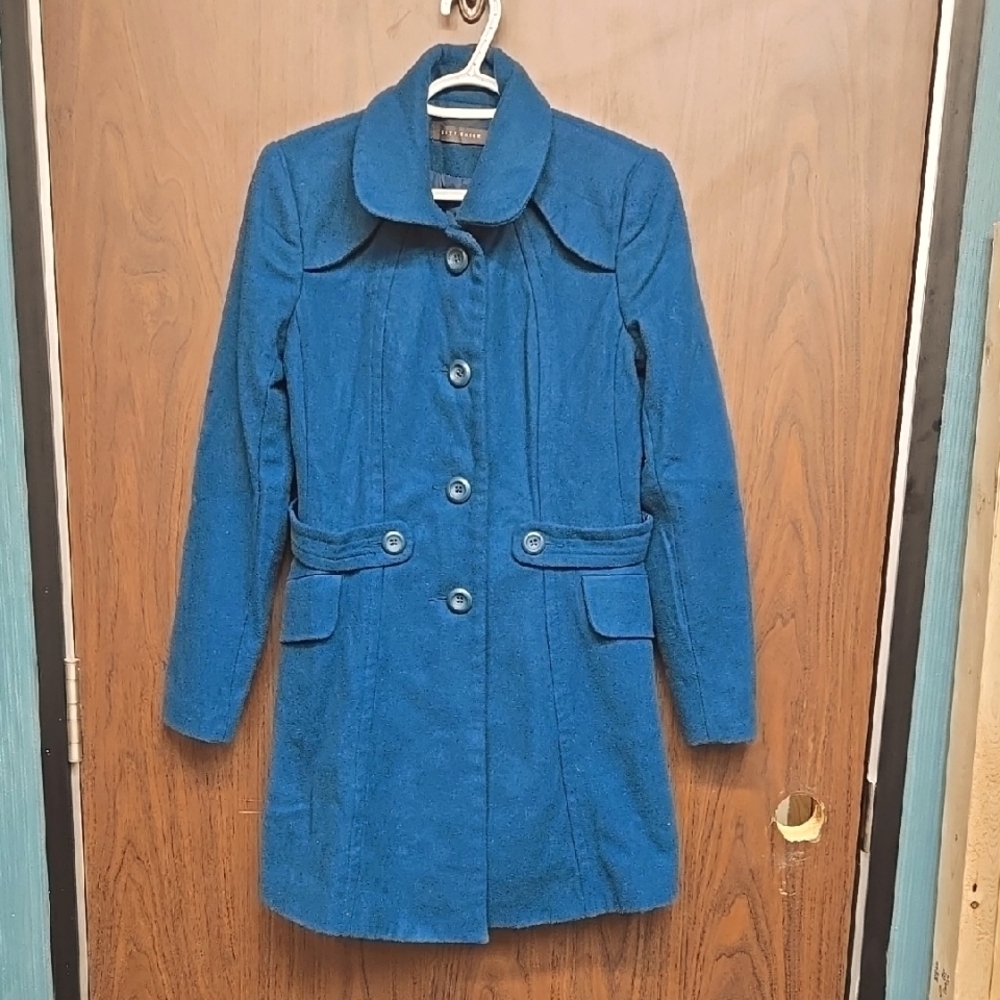 Suzy Shier Size XS Blue Button Down Midi Length Pea Coat